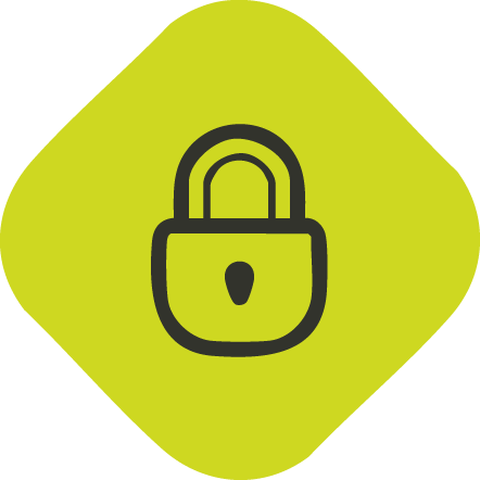 Black padlock icon on a yellow diamond-shaped background.