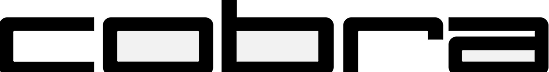 The word cobra in a stylized, black, blocky font on a white background.
