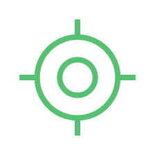 A green icon of a target with crosshairs on a white background.