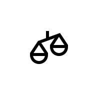 A simple black line icon of a balance scale, tilted to the right, on a white background.
