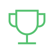 A simple green line icon of a trophy cup on a white background.