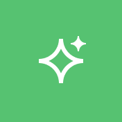 A white sparkle icon on a green background.
