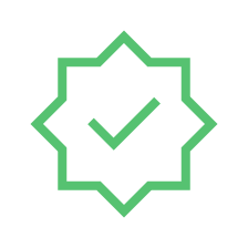 A green checkmark inside an eight-pointed star outline.