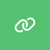 A white icon of two interlocked chain links on a solid green background.