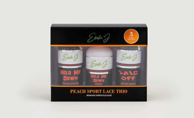 The Ericka J. Peach Sport Lace Trio bonding essentials kit, showing three jars in a black box.