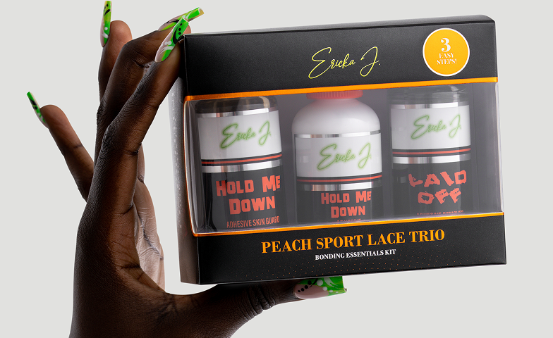 Peach Sport lifestyle/card image: Ericka J Peach Sport Lace Trio kit held in hands