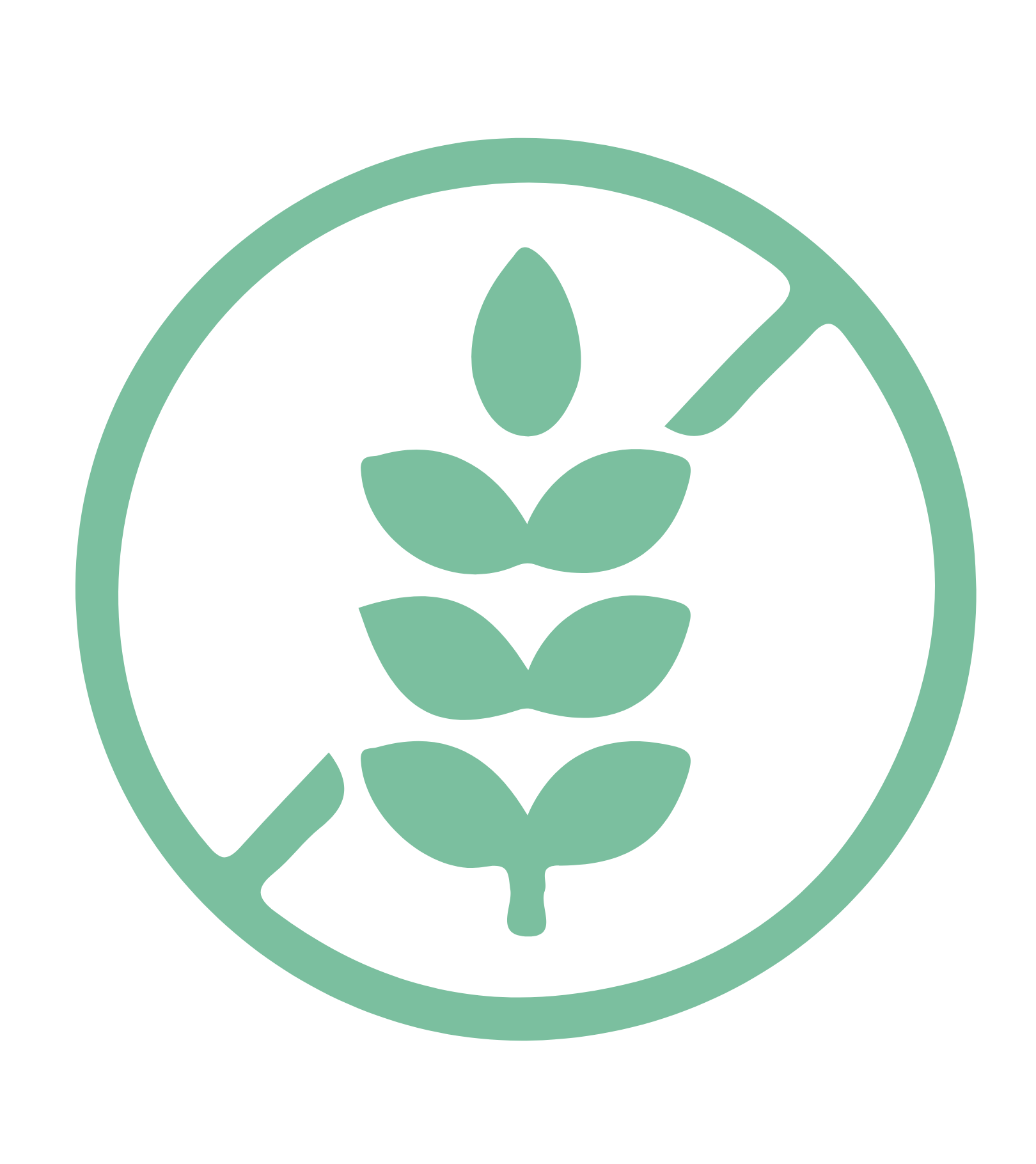Green wheat symbol with a diagonal line in a circle.