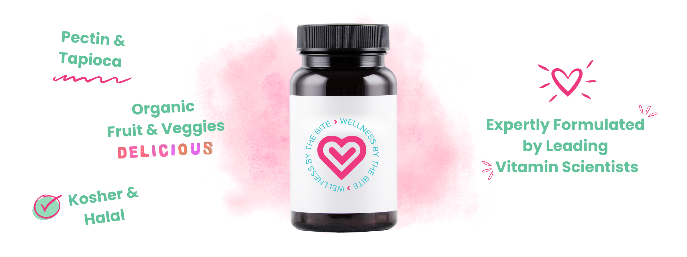 Supplement bottle with text about ingredients and formulation.
