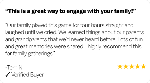 A five-star review from Terri N., a verified buyer, about a family game.