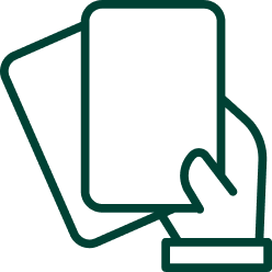 Icon of a hand holding two cards.