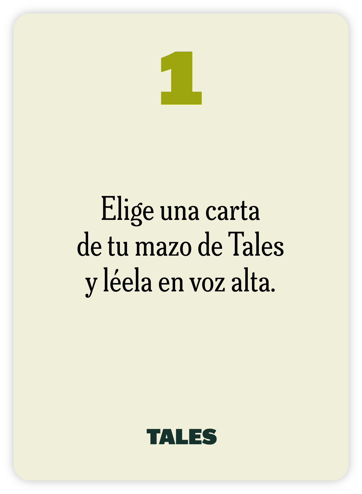 A card numbered 1 with Spanish instructions for the game Tales.