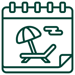 Icon of a calendar with a beach chair and umbrella.