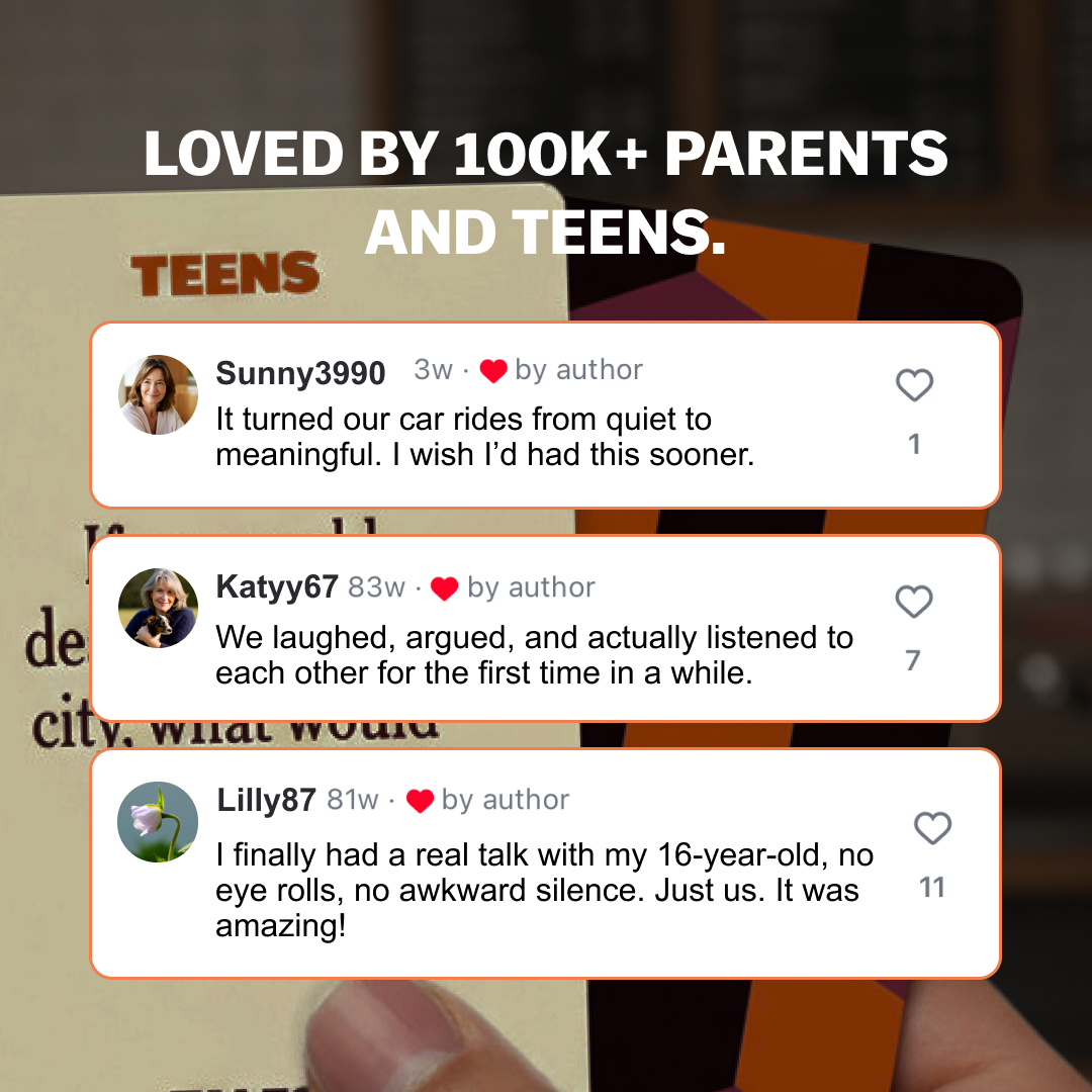 A graphic with social media comments praising a product loved by parents and teens.