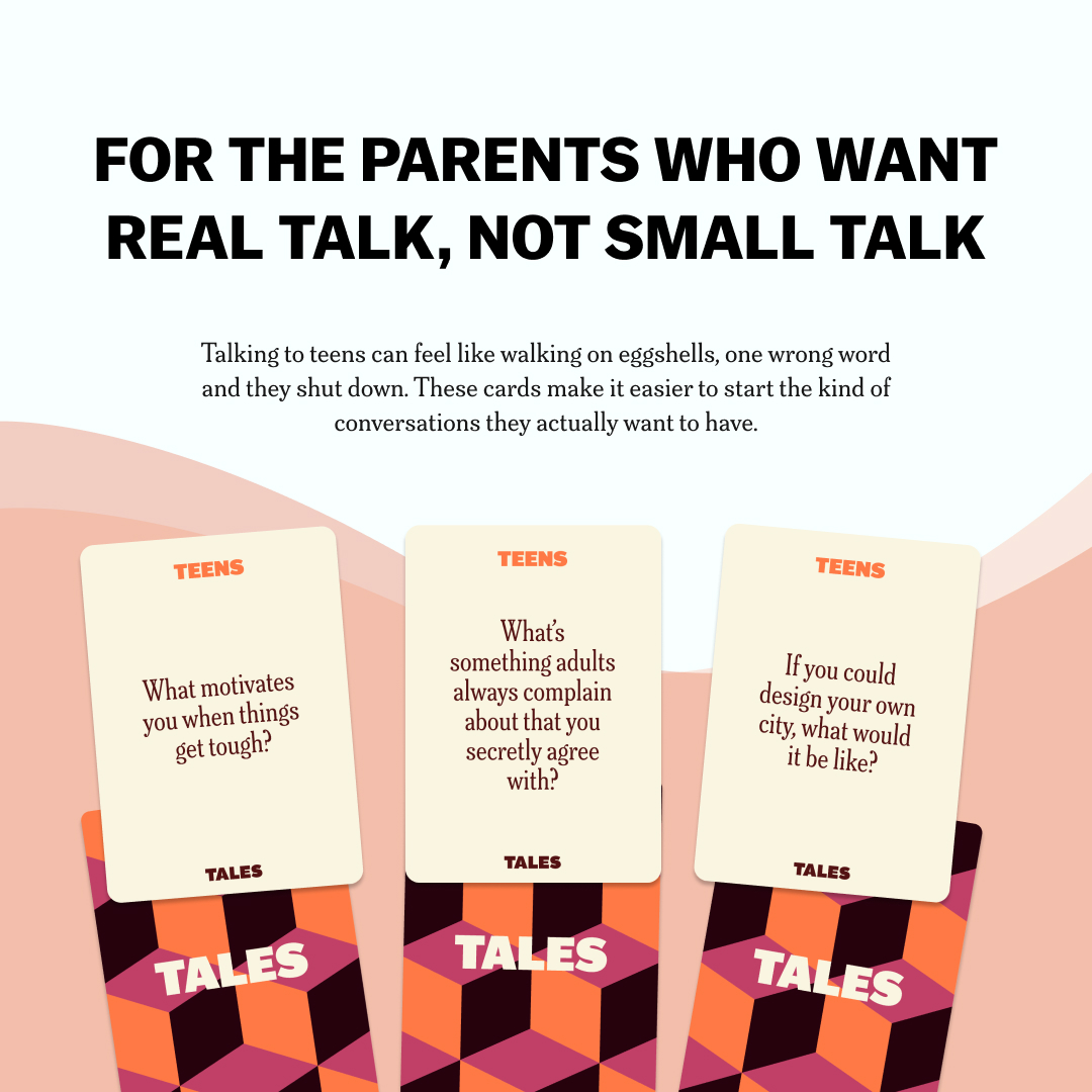 Image of conversation cards for teens with questions to facilitate discussions.