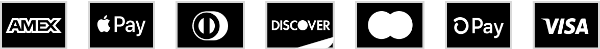 Credit card and digital payment logos: Amex, Apple Pay, Diners Club, Discover, Mastercard, Google Pay, Visa.