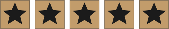 Five black stars on a tan rectangular background.