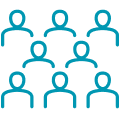 Icon of multiple blue silhouettes representing a group of people.