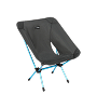 A black collapsible camping chair with light blue legs on a white background.
