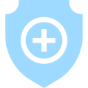 A light blue shield icon containing a white circle with a white plus sign inside.