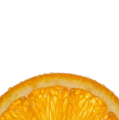 A close-up, backlit view of the bottom half of an orange slice against a black background.