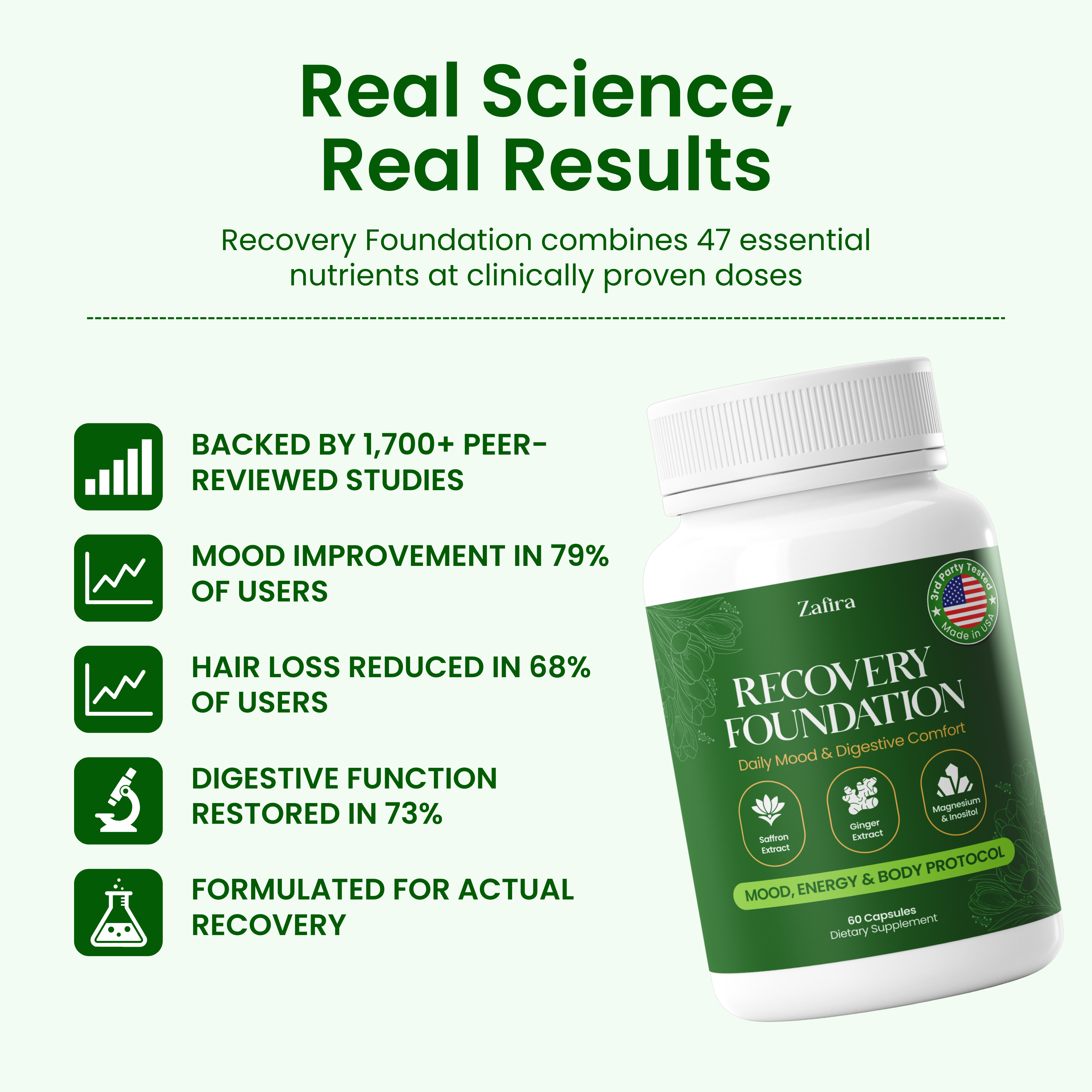 Image of a supplement bottle with health benefits listed beside it.