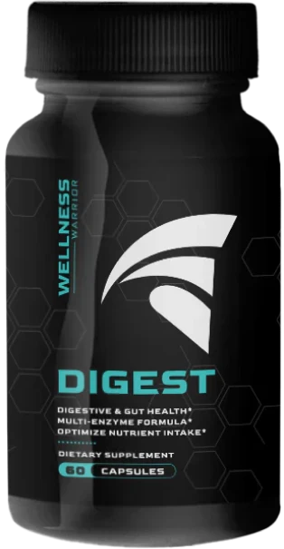 Black bottle labeled 'Digest' dietary supplement with 60 capsules.