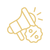 A blurry, gold-colored line icon of a megaphone next to a discount percentage symbol.