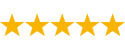 Five yellow stars in a row on a transparent background.