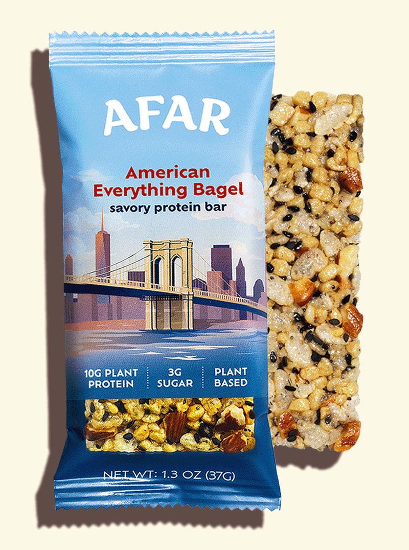 Afar American Everything Bagel savory protein bar