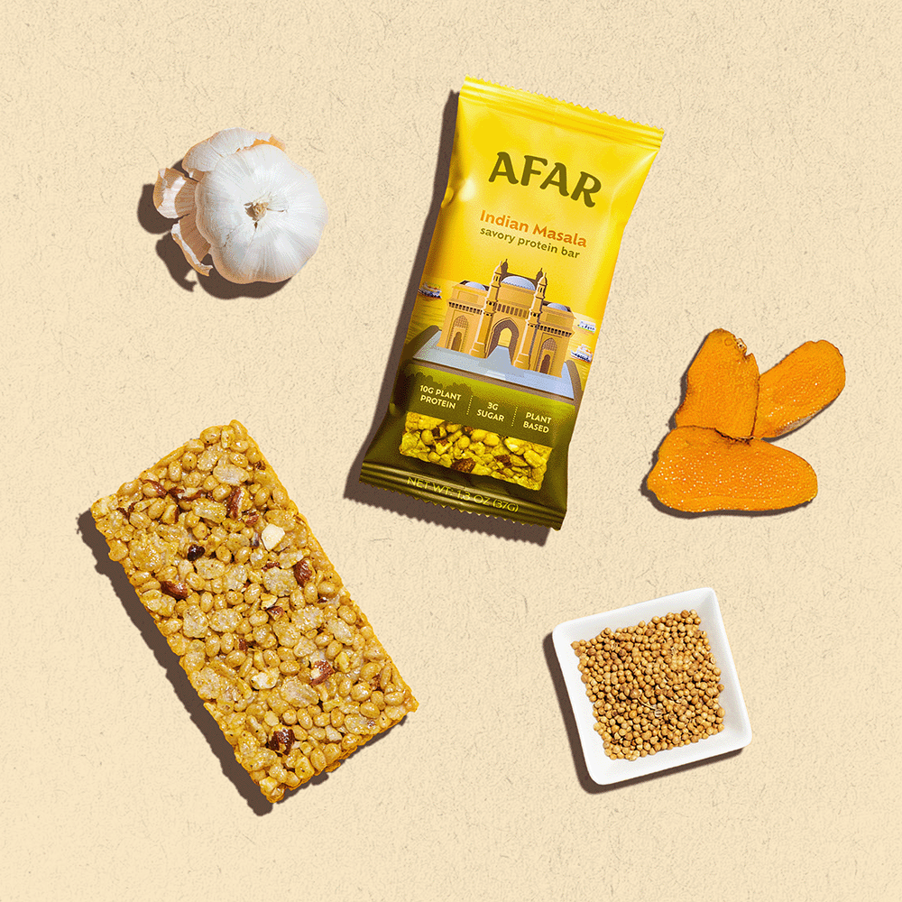 Afar Indian Masala savory protein bar with assorted ingredients