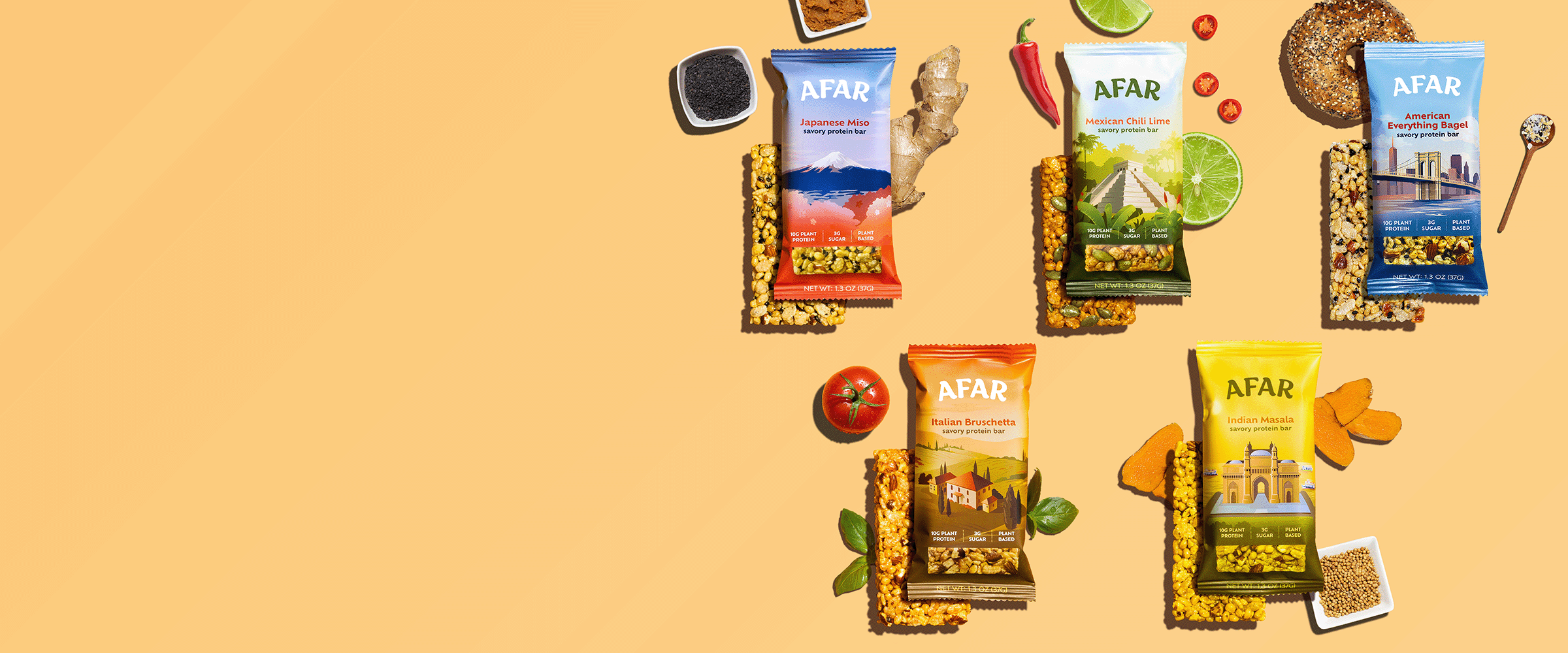 Afar savory protein bars with assorted ingredients