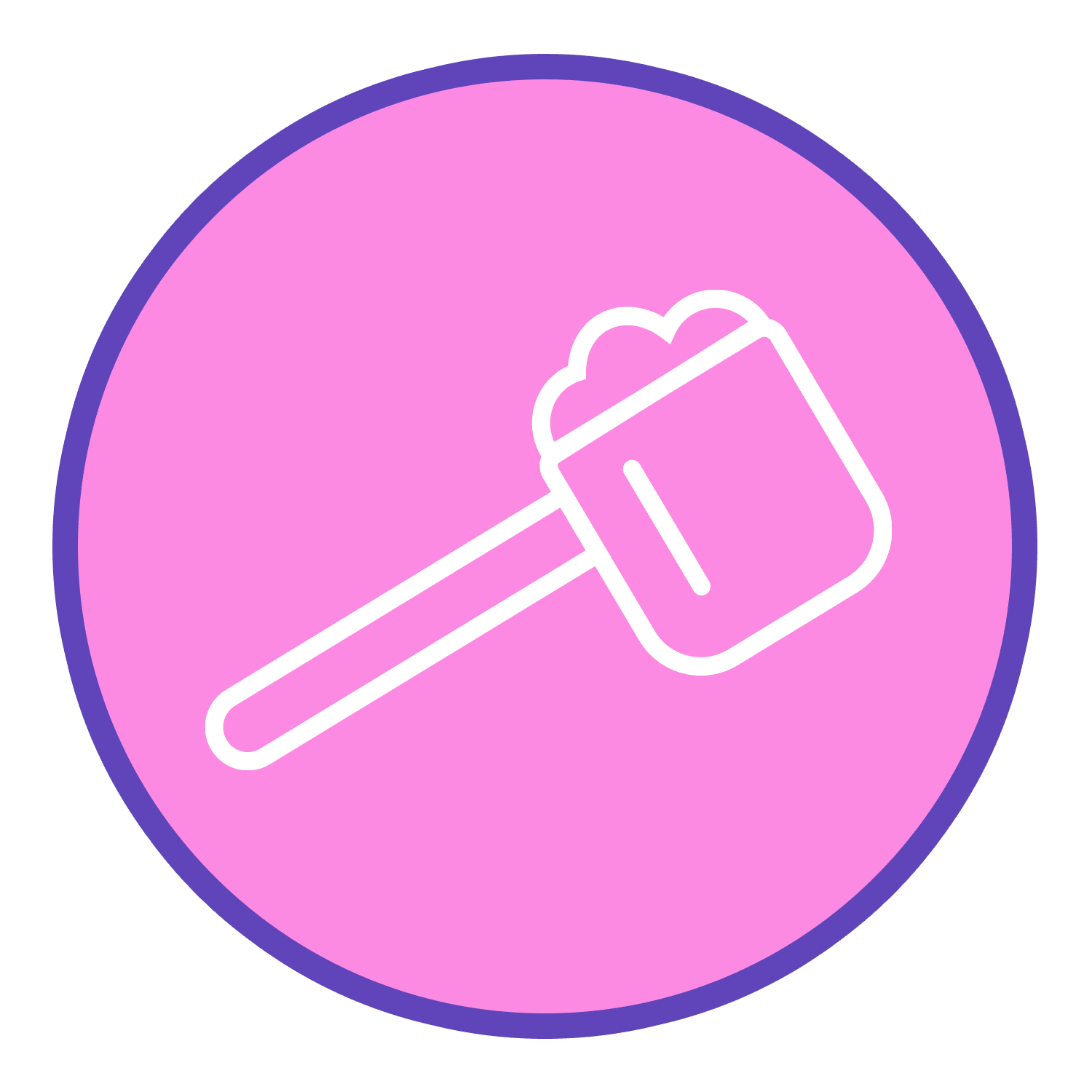 Icon of a white scoop on a pink circle with a purple border.