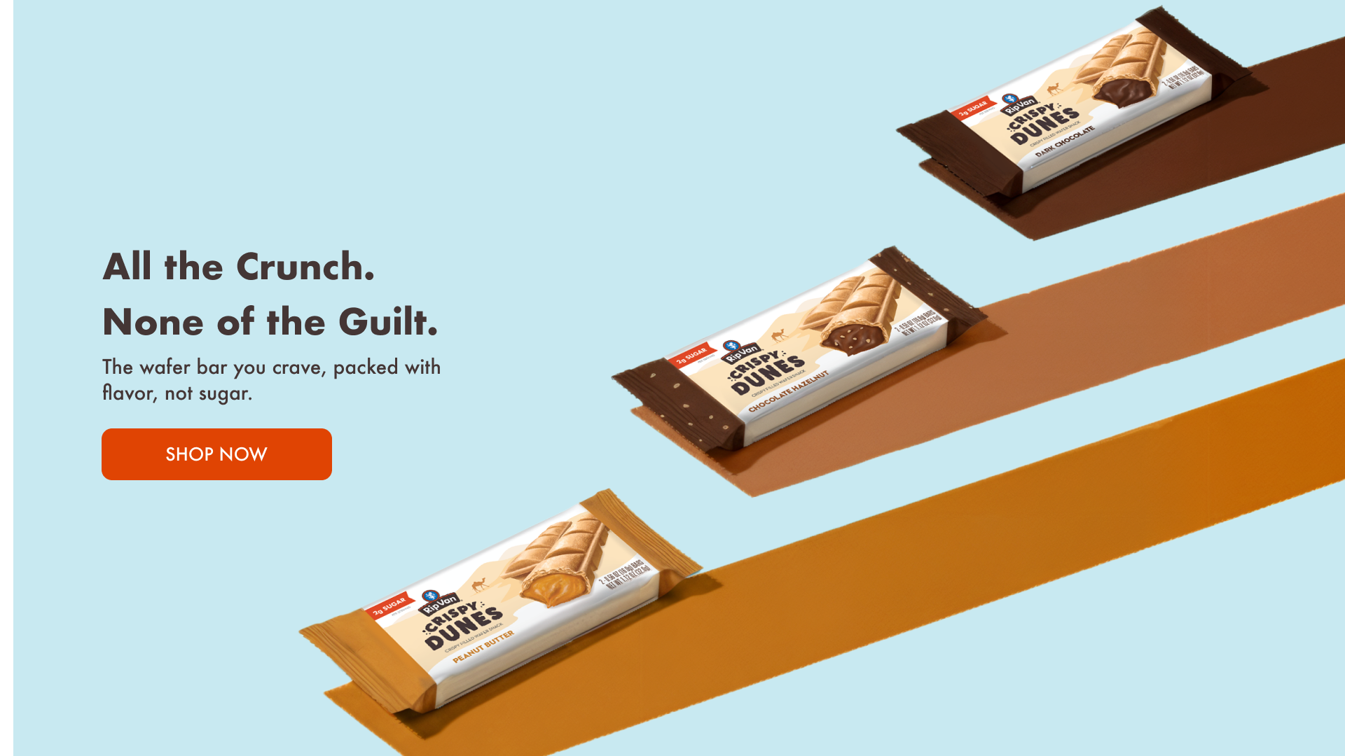 Three wafer bar packages on angled brown stripes.