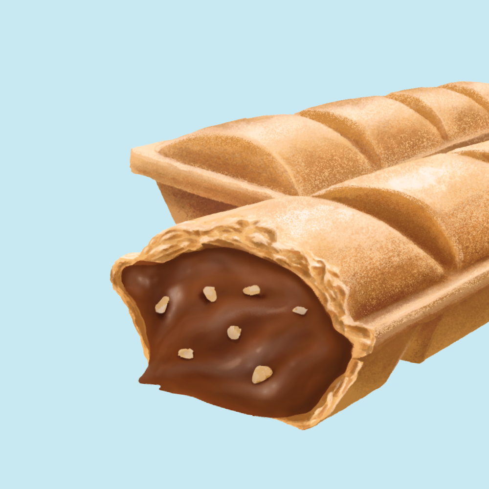 A wafer bar with a creamy chocolate and nut filling.
