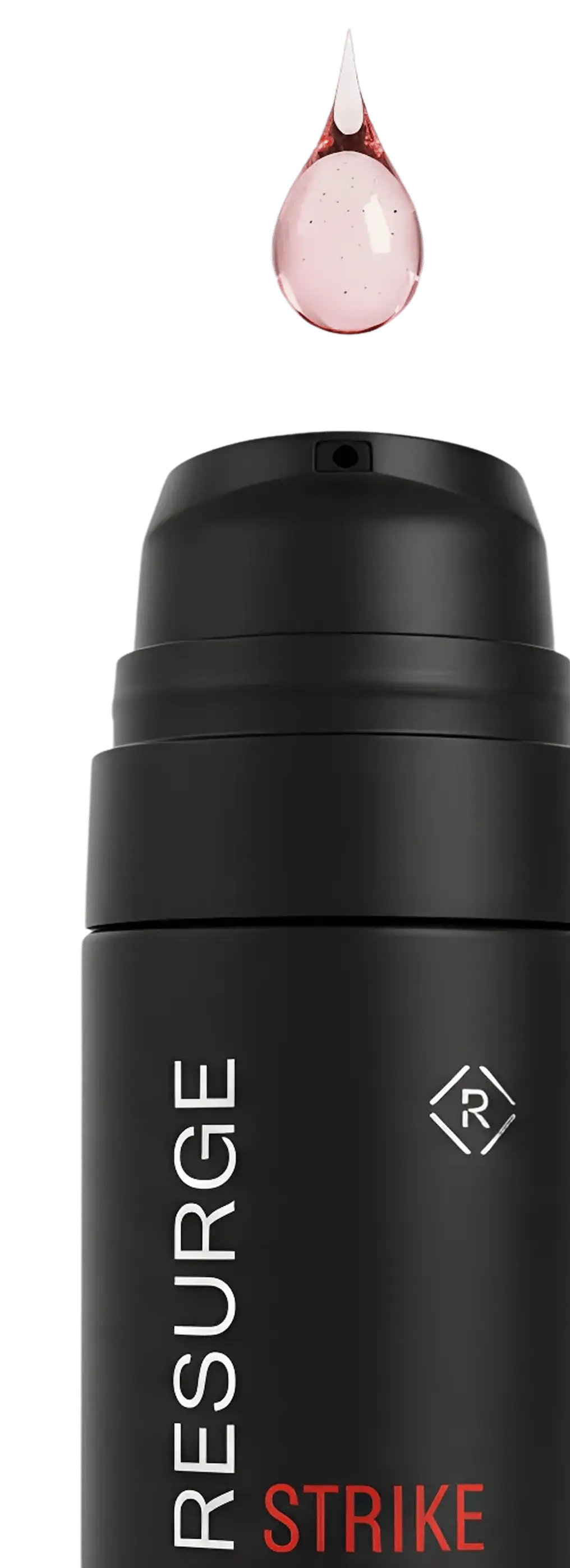 Black bottle with text and a droplet above it on a transparent background.