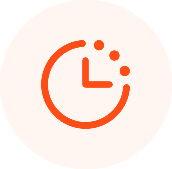 An orange icon of a stylized clock with three dots inside a light pink circle.