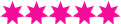 A graphic of five pink, multi-pointed stars in a row, indicating a rating.