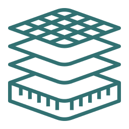 Icon of stacked layers with a grid pattern on top.