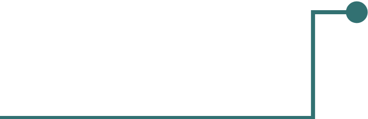 Simple geometric design with a teal line and circle on a white background.