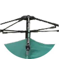 Top view of a green outdoor umbrella frame and canopy.