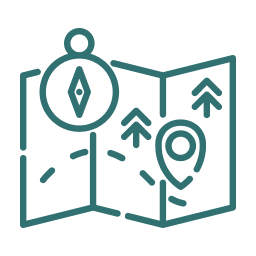 Icon of a map with a compass and location marker.