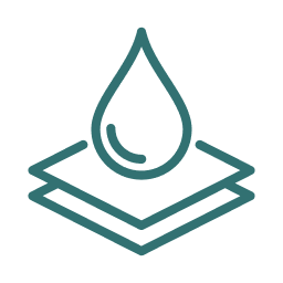Icon of a water droplet above two stacked layers.