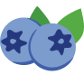 An illustration of two blueberries with two green leaves behind them.