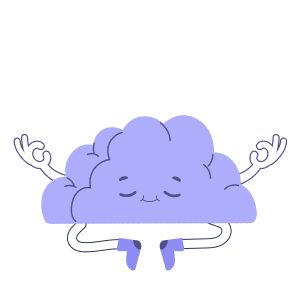 A cartoon illustration of a light purple cloud sitting in a meditative pose with its eyes closed.