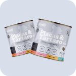 Two cans of a product labeled 'Placas & Tartaro' against a light blue-gray background.