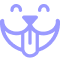 A simple purple icon of a smiling animal face with its tongue sticking out.