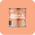 A can of Autoy dog food labeled 'Ossos & Articulações' against an orange background.