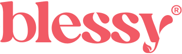 Logo con la parola "blessy" in rosa, carattere stilizzato.