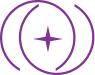 A purple icon of a four-pointed star surrounded by two overlapping arcs.