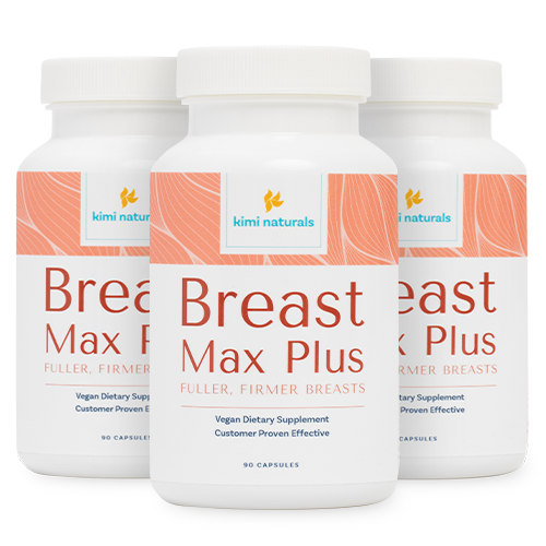 Three bottles of Breast Max Plus dietary supplement.